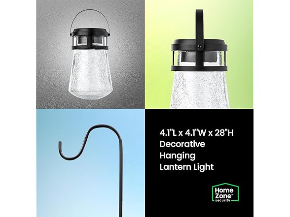 Home Zone Security Solar 3000K Crackle Glass Lantern Pathway Lights, 2-Pack