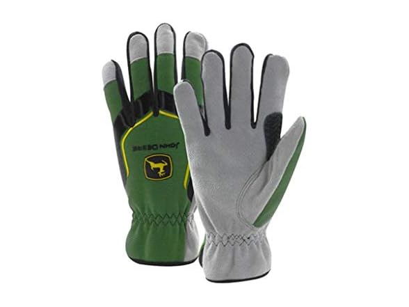 John Deere Men's Split Cowhide Leather Palm Gloves, Cut Resistant, Keystone Thumb, Flexible Fit, Green/Black Choose Size