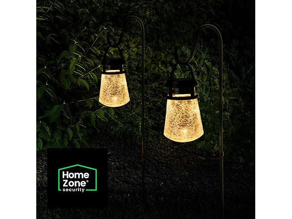 Home Zone Security Solar 3000K Crackle Glass Lantern Pathway Lights, 2-Pack
