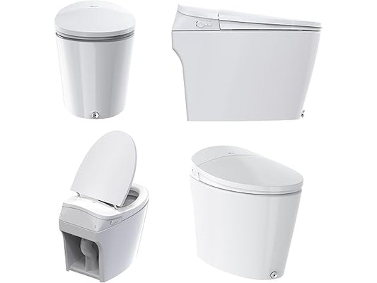 Bio Bidet Discovery DLX Elongated One-Piece Smart Toilet with Bidet Built-In, Auto Open and Close Lid, Foot Sensor Auto Flush, Instant Warm Water, Heated Seat and Dryer