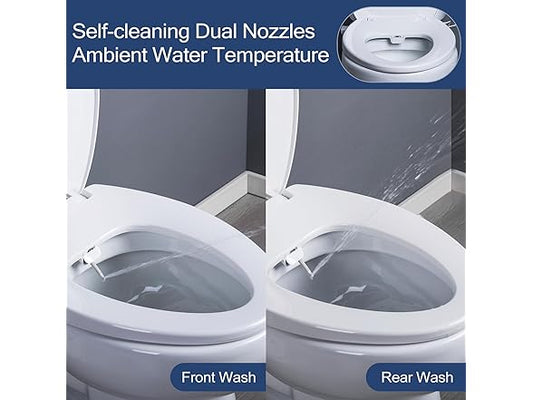 Bidet Toilet Seat Elongated, Heated Seat with Slow Close Lid, Rear and Feminine Washing, Electric, Night Light, Ambient Water Temperature, White