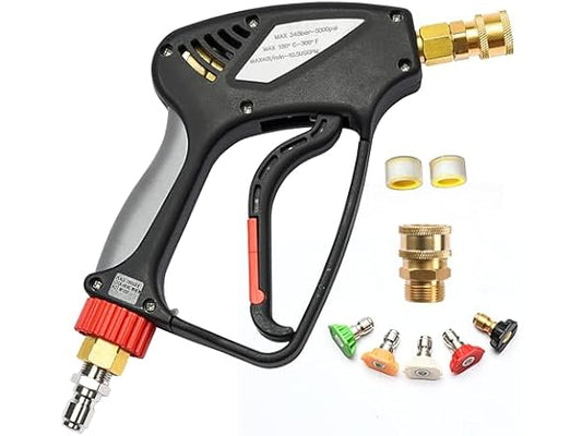 Short Pressure Washer Gun with 360 Swivel - 5000 PSI / 10.5 GPM High Pressure Water Handle with 3/8" Male Plug and 1/4” Quick Connector Coupler