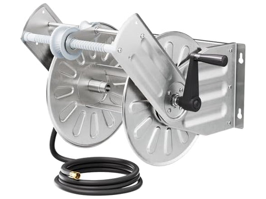 GREENER LK-SS03-L Stainless Steel Hose Reel For Outside, Wall Mount, 3/4" Solid Connector with 5/8" Inlet Hose and Crank,80-Feet 1/2" Capacity