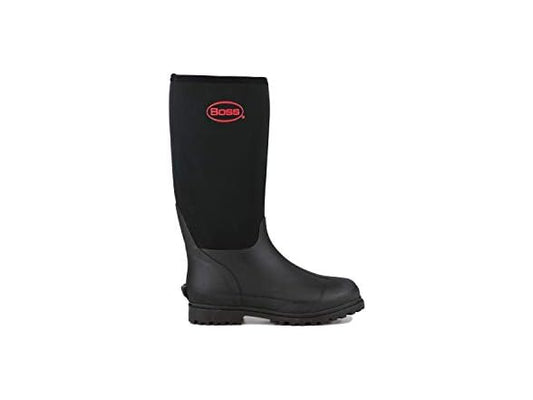 Boss Neoprene Boot – Black Waterproof Work Safety Boots with Rubber Sole, Steel Shank; Choose Size