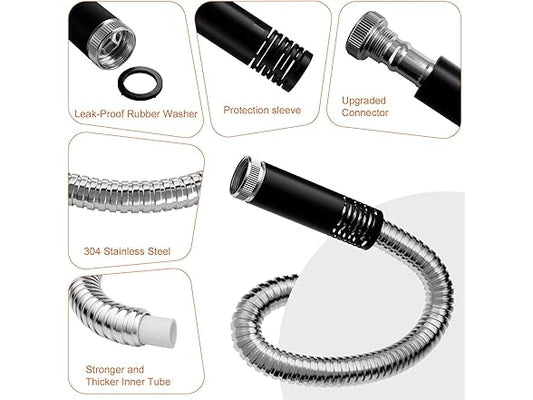 Garden Hose - Flexible Metal Hose with 10 Function Nozzle, Kink Free, Lightweight, Durable, Crush Resistant Fitting, Easy to Coil, Puncture Proof Hose for Yard, Rv, 600 PSI - 2025 Model