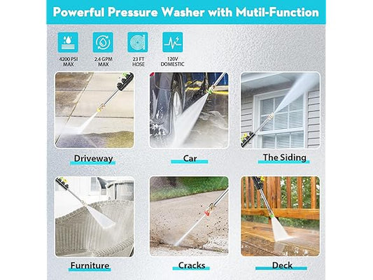 GREENER Electric Pressure Washer 4800 PSI, 4 Quick Nozzles, 3.0GPM, 23FT Outlet Hose, 16FT Power Cord, Power Washer Electric Powered with Soap Cannon for Car, House, Driveway, Patio Cleaning-Blue