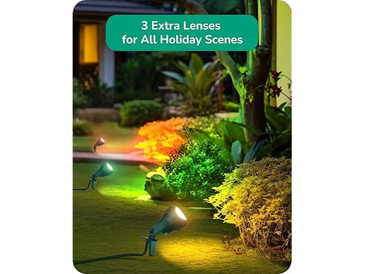 EDISHINE LED Outdoor Spotlights, 120V 4.8W Plug in Spot Light with 3 Lenses (Red Green Yellow), 180° Rotatable, 5000K, Waterproof Landscape Lighting for Flag Tree Garden, 2 Pack
