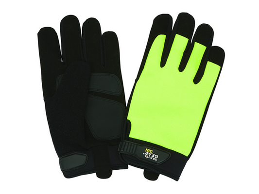 Gravel Gear 86226GG Hi-Vis Synthetic Leather Palm Men's Utility Gloves - Choose Size