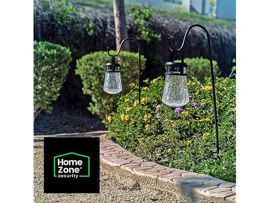 Home Zone Security Solar 3000K Crackle Glass Lantern Pathway Lights, 2-Pack