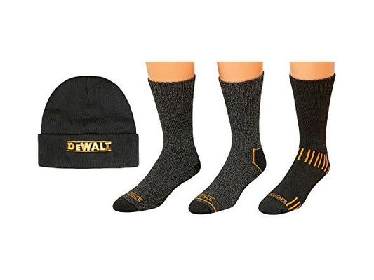 DeWALT 3 Pair Cotton Blend Work Crew and Knitted Hat Set 1pk