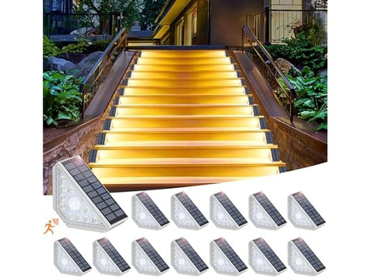 Kondras Solar Step Lights for Outside, 12-Pack Motion Sensor Outdoor Stair Lights Waterproof IP67, LED, Warm White