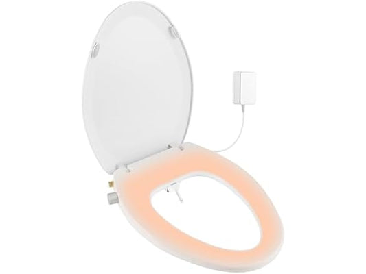Bidet Toilet Seat Elongated, Heated Seat with Slow Close Lid, Rear and Feminine Washing, Electric, Night Light, Ambient Water Temperature, White