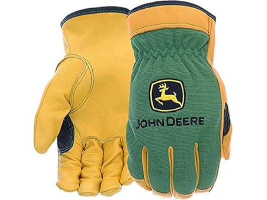 John Deere JD00008 Men's Top Grain Deerskin Leather Driver Gloves, Abrasion Resistant, Tan, Water Resistant, Green Pick Size
