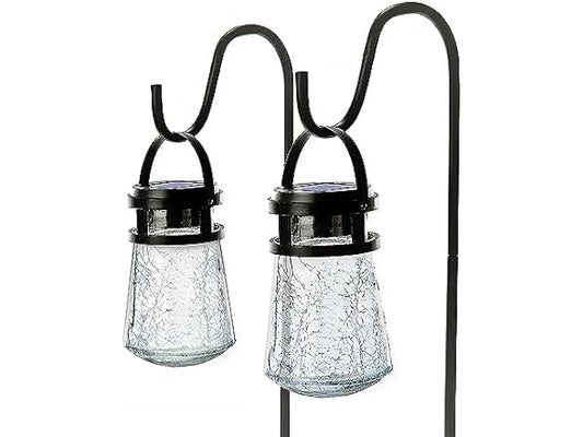 Home Zone Security Solar 3000K Crackle Glass Lantern Pathway Lights, 2-Pack
