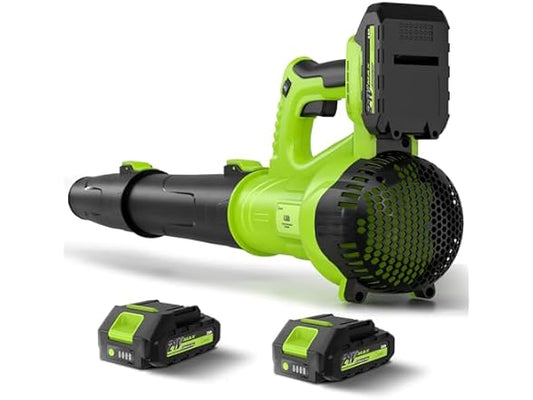 GREENER 21V Leaf Blower Cordless - 550CFM/150MPH 6 Speed Modes Electric Leaf Blower with 2 X 2.0Ah Battery and Fast Charger Included