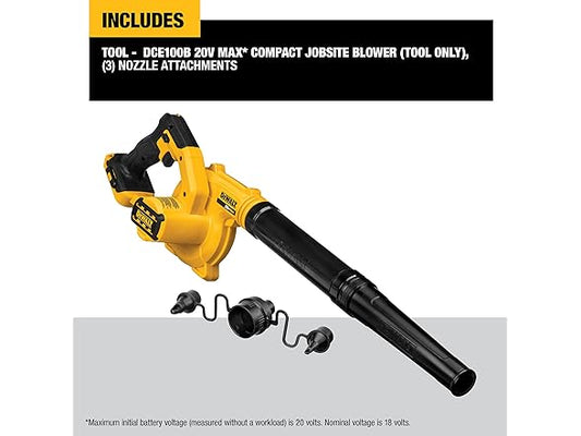 DEWALT DCE100B 20V MAX Blower, 100 CFM Airflow, Variable Speed Switch, Includes Trigger Lock, Bare Tool Only