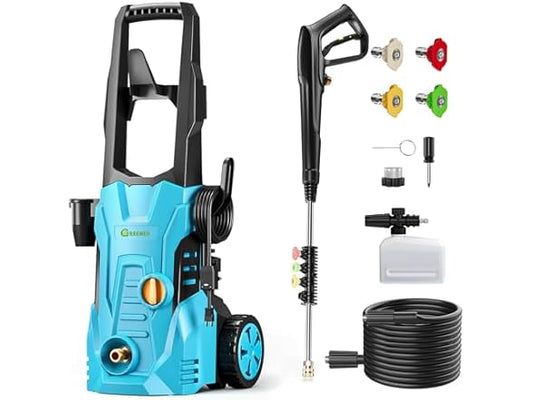GREENER Electric Pressure Washer 4800 PSI, 4 Quick Nozzles, 3.0GPM, 23FT Outlet Hose, 16FT Power Cord, Power Washer Electric Powered with Soap Cannon for Car, House, Driveway, Patio Cleaning-Blue