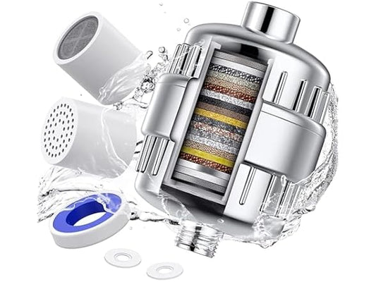 Shower Filter 20 Stage Showerhead Filter for Hard Water with 2 Replaceable Cartridges for Removing Chlorine Fluoride, Polished Chrome