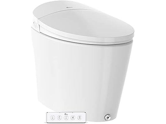 Bio Bidet Discovery DLX Elongated One-Piece Smart Toilet with Bidet Built-In, Auto Open and Close Lid, Foot Sensor Auto Flush, Instant Warm Water, Heated Seat and Dryer