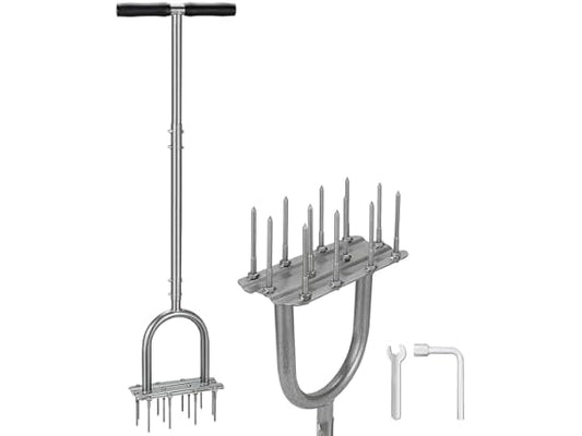 Lawn Aerator Tool, 43.3" Pre-Assembled Lawn Aerator with 12 3.5" Lengthened Iron Spikes, Efficient Manual Grass Spikes Aerator for Yard Aerating, Garden Tools, Easy to Use