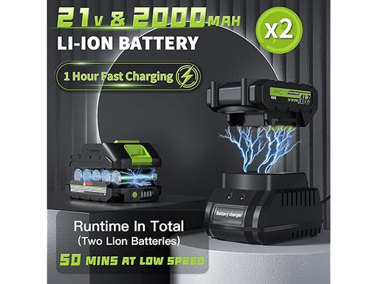 GREENER 21V Leaf Blower Cordless - 550CFM/150MPH 6 Speed Modes Electric Leaf Blower with 2 X 2.0Ah Battery and Fast Charger Included
